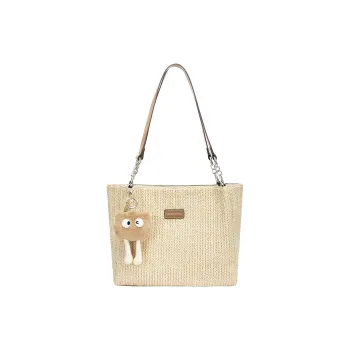 RED DRAGONFLY Fabric With Synthetic Leather Handbag Shoulder Bag Tote Women's Cream Apricot