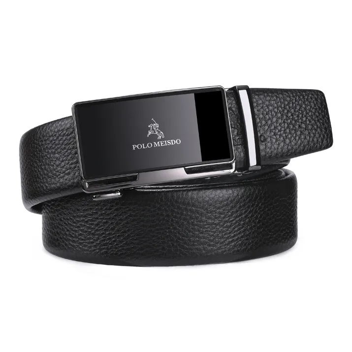 POLOMEISDO Top Grain Cow Leather Cow Leather Belt Business Casual Brand Belt Men's Gunmetal Width 3.5cm-3