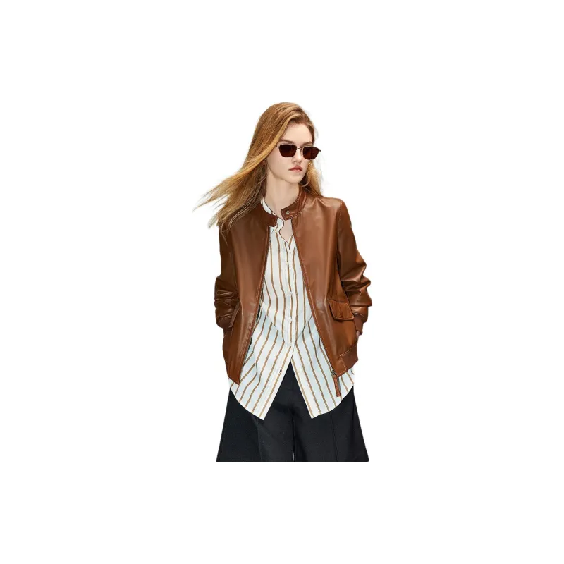 【dme】 Leather Jacket Women's Brown-1