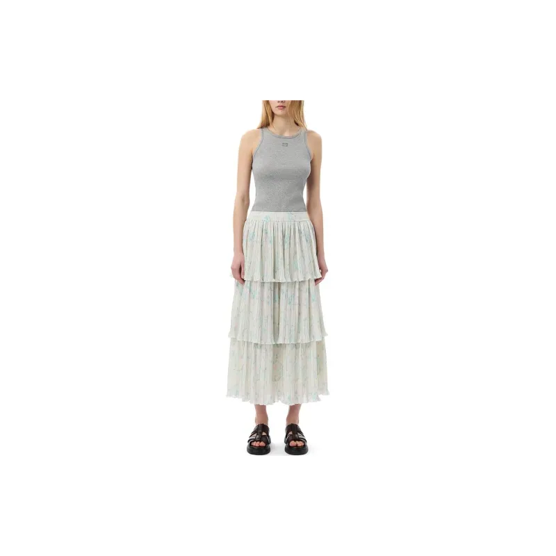 GANNI SS24 Casual Long Skirts Women's Tofu White-1