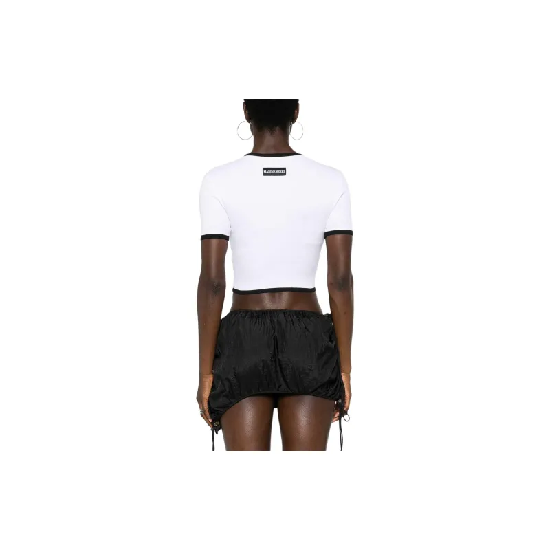 Marine Serre Logo Embroidered Cropped Jersey T Shirt-2
