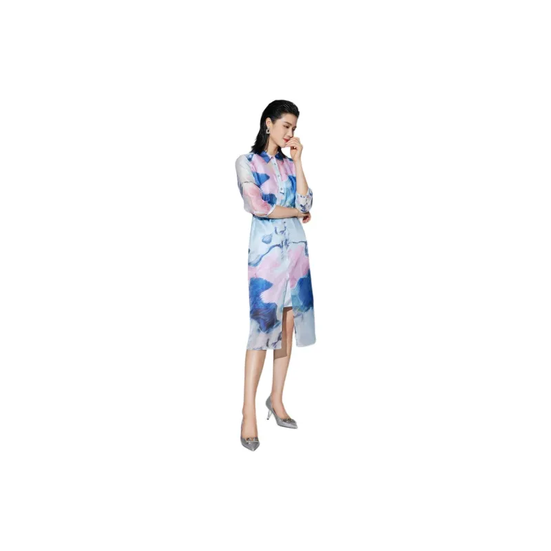 BBLLUUEE Long Sleeved Dress Women's Pink Blue-3