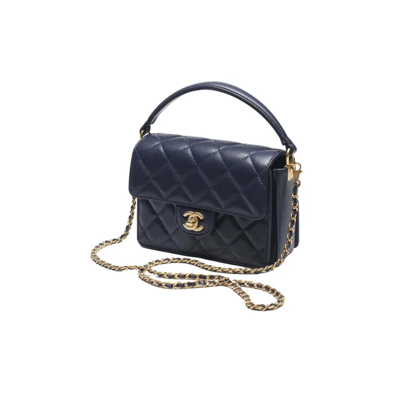CHANEL Caviar Cow Leather Flap Bag, Shoulder Bag, Crossbody Bag, Handbag Mini Women's Marine Blue-1