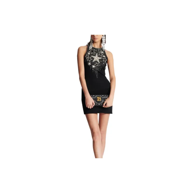 BALMAIN Falling Stars Embroidered Halterneck Mini Dress-1