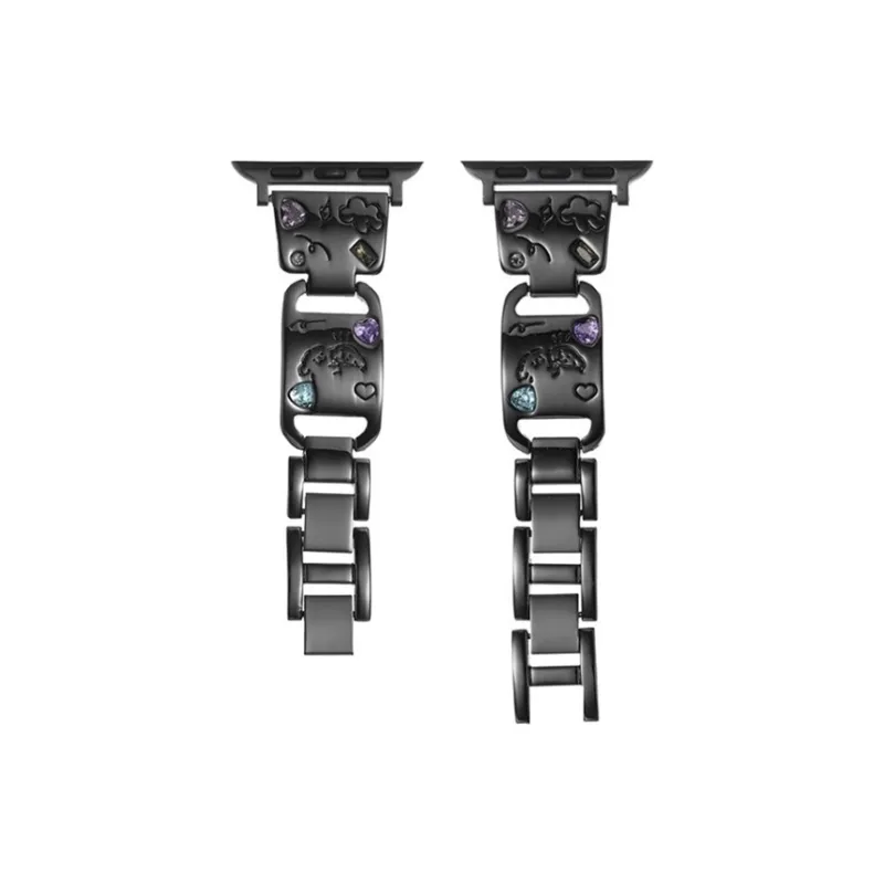 FZRT Watch Bands Dopamine Dressing Colored Rhinestone Print Puppy Metal Steel Band Unisex-6