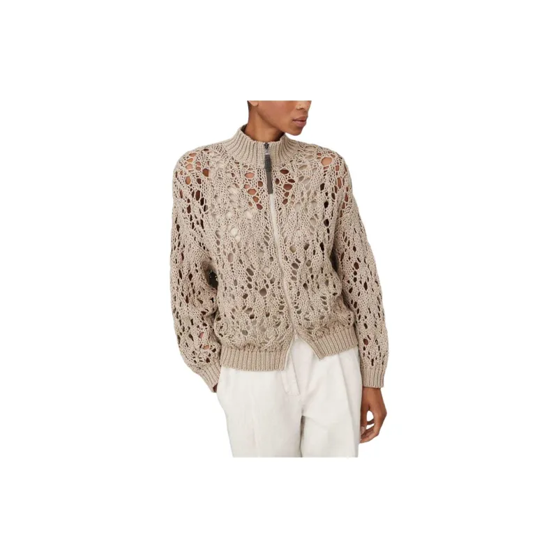 Brunello Cucinelli Open knit Zip up Cardigan-2