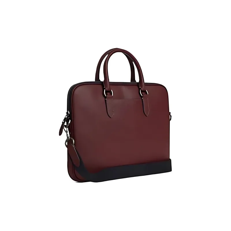 COACH Leather Briefcase One Shoulder Handbag Large Size Men's Black & Wine Red-1