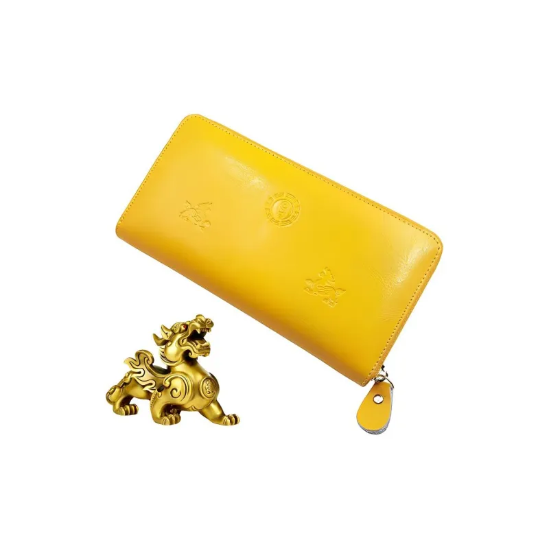 DOSRFINI Genuine Leather Yellow Auspicious Animal Wallet Medium Size Men's Bright Yellow-1