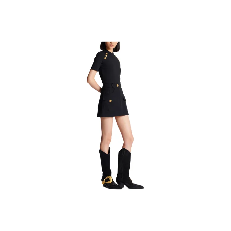 BALMAIN Logo Button Mini Skirt-5