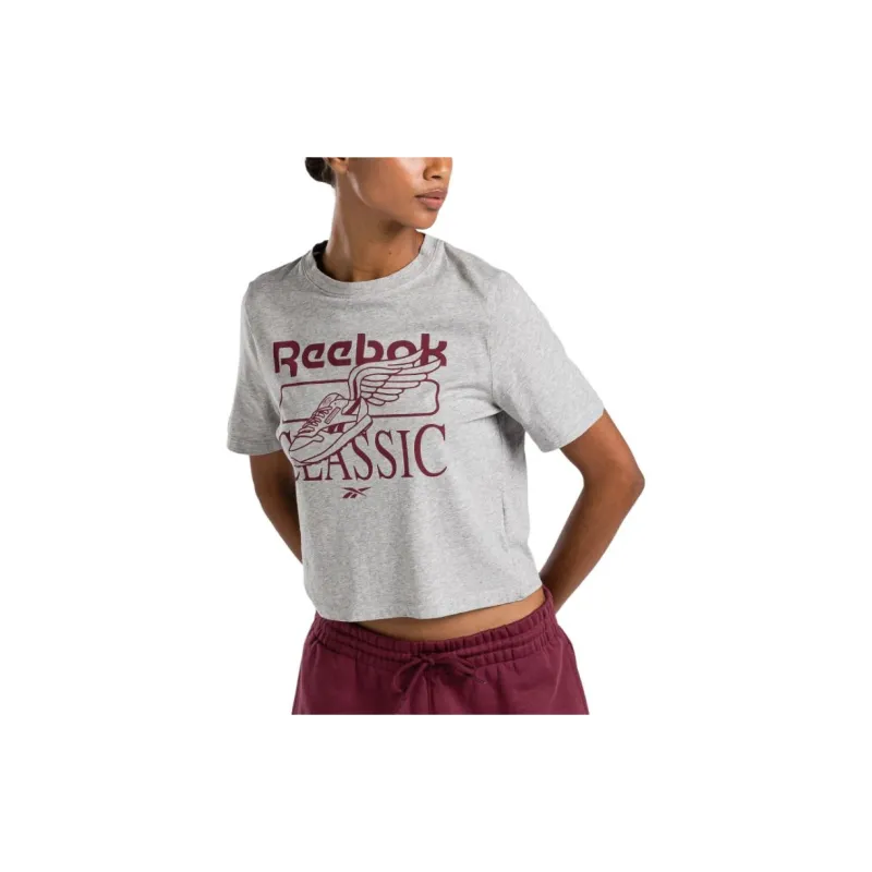 Reebok T-Shirt Women's Light Gray/Burgundy-3
