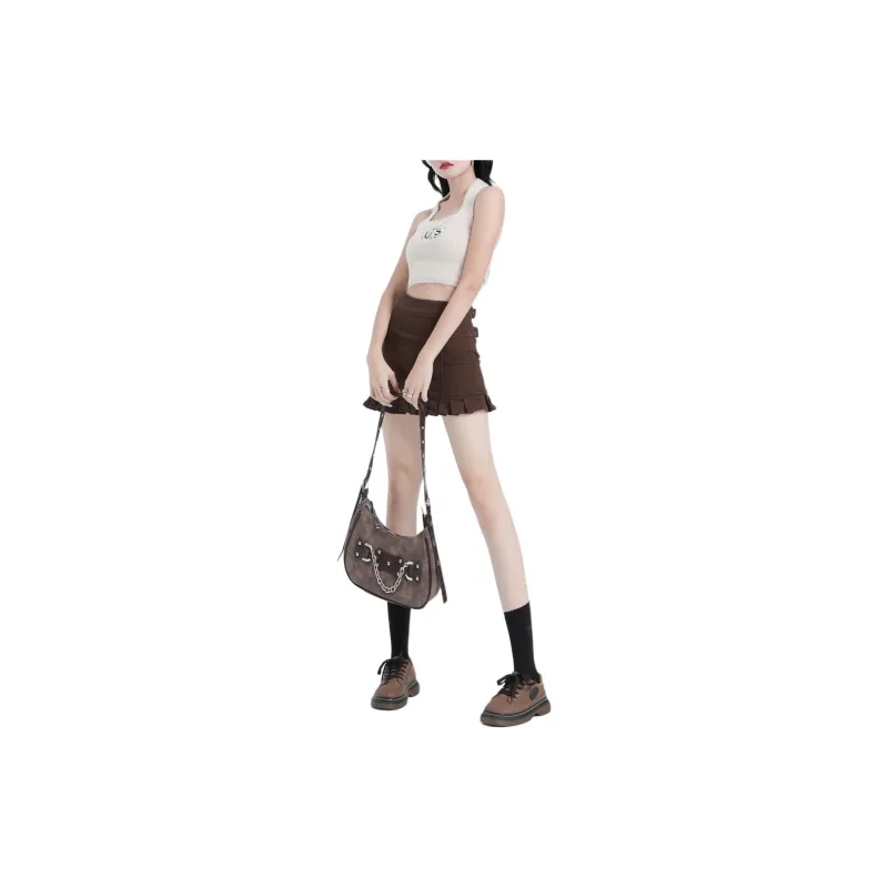 ZAVK Denim Short Skirts Women's Brown-1
