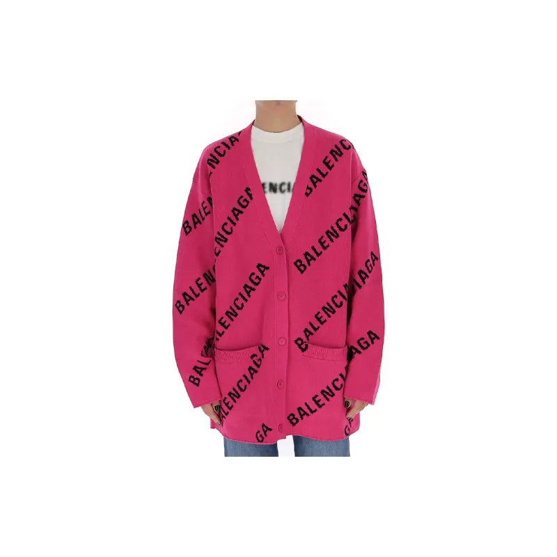 Balenciaga Allover Logo Cardigan 'Pink/Black'-2