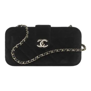 CHANEL Velour Evening Party Bag Handbag Shoulder Bag Women's Black