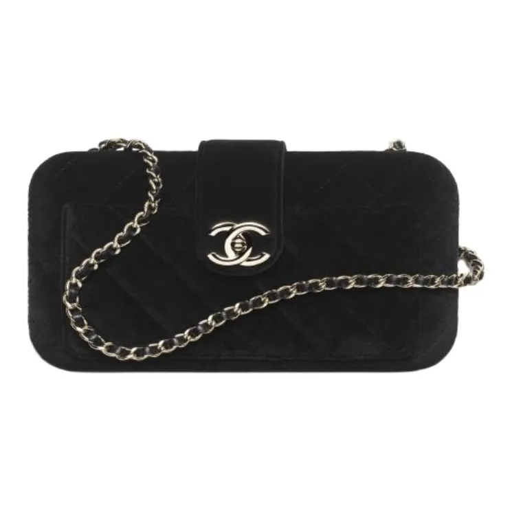 CHANEL Velour Evening Party Bag Handbag Shoulder Bag Women's Black-0