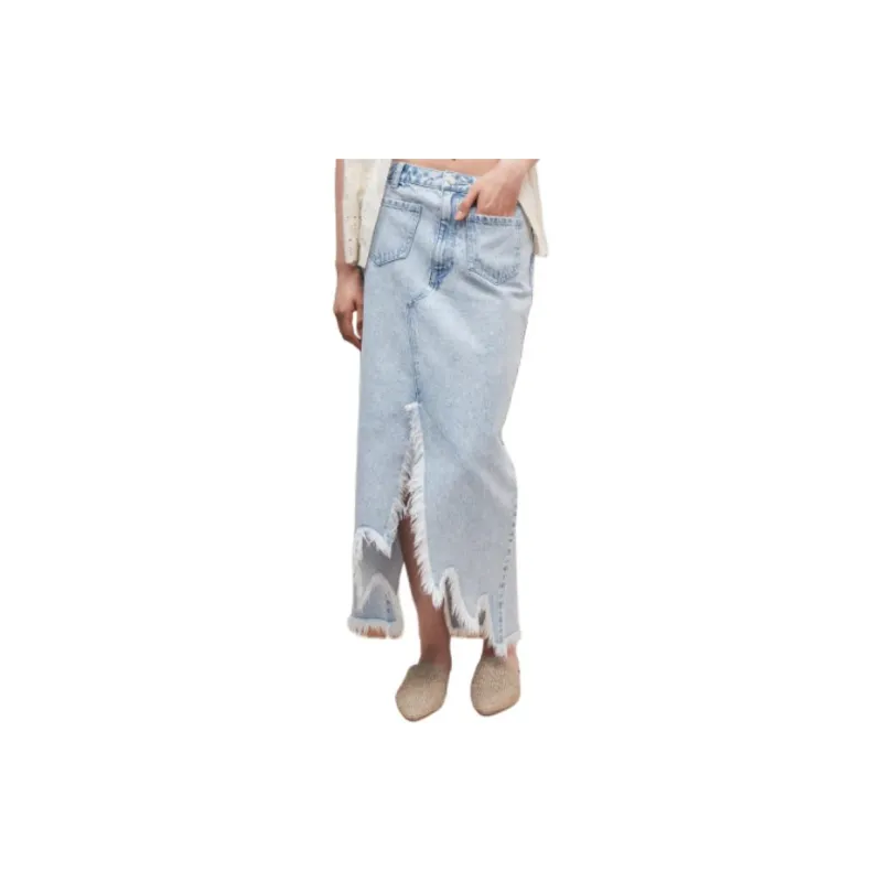 H&M Denim Long Skirts Women's Light Denim Blue-2
