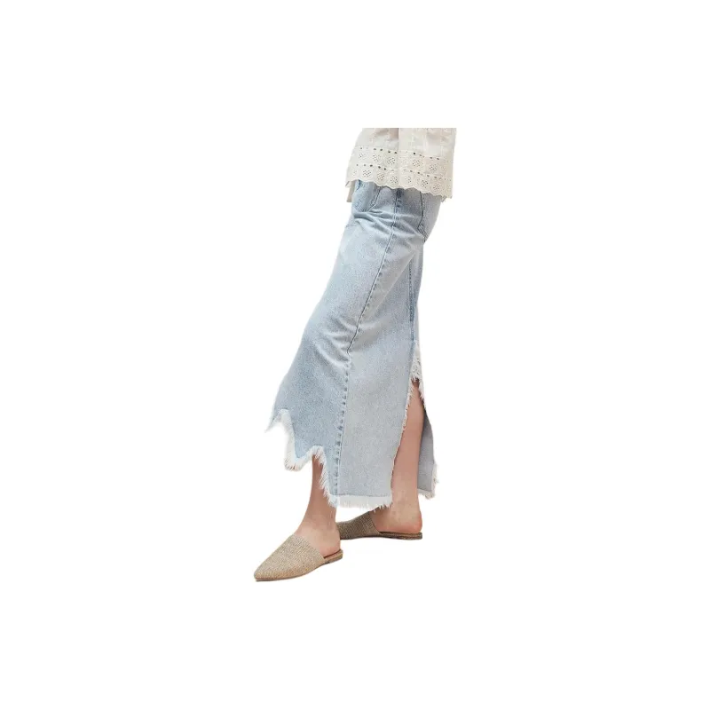 H&M Denim Long Skirts Women's Light Denim Blue-4