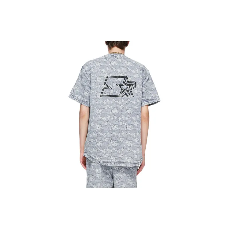 STARTER Drop Shoulder Sleeve T Shirt Unisex Denim Light Blue-3