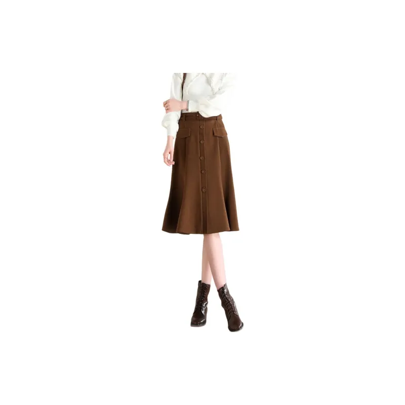 Weixi Casual Long Skirts Women's Dark Brown-2