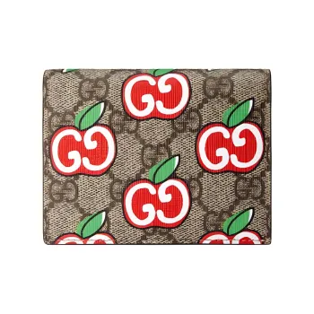 GUCCI Valentine's Day Collection Canvas With Leather Card Holder, Wallet Women's Ebony/Red