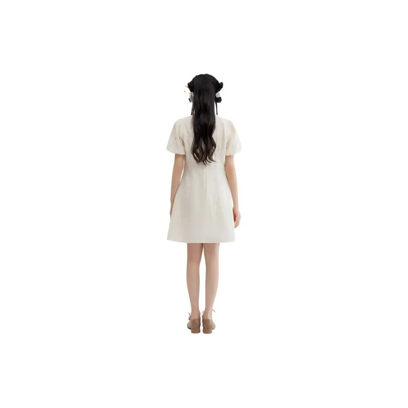 ZIHAN Short-Sleeved Dresses Women's White Ginger-3