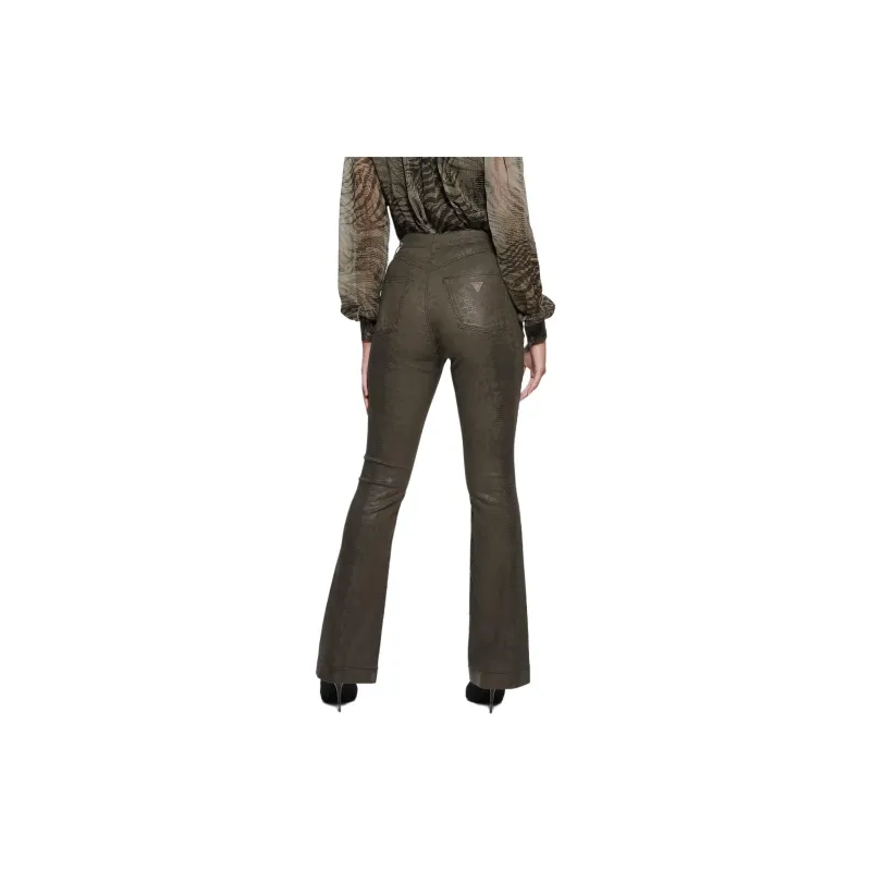 GUESS Pop '70s Snakeskin Flared Pants Jeans Women's Gray-4