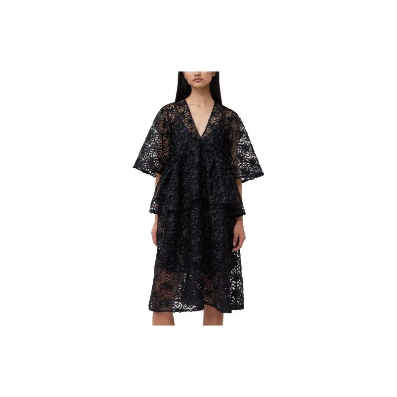 GANNI V Neck Ruffled Dress-3
