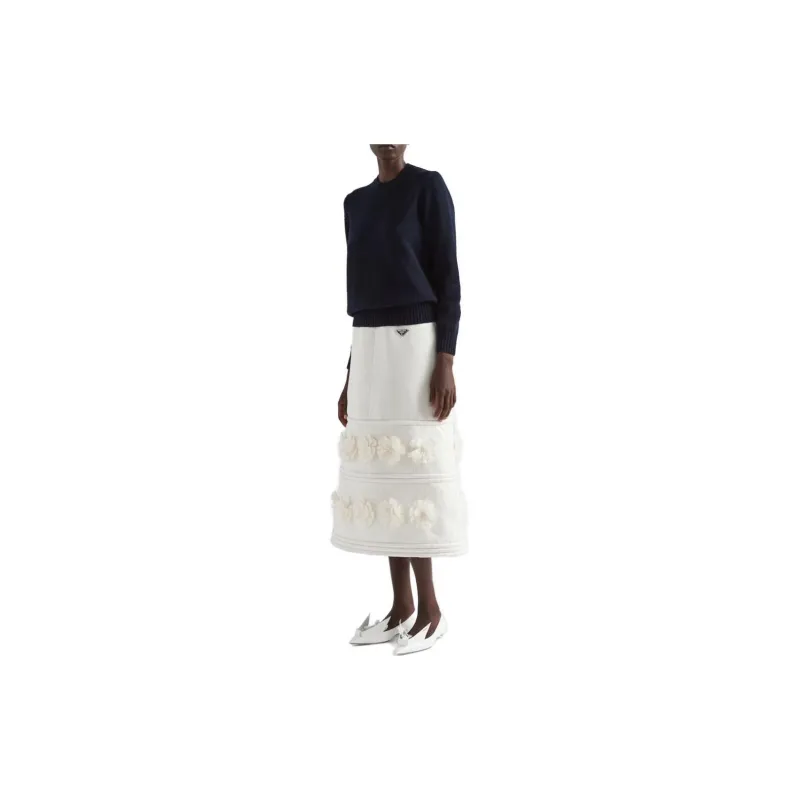 PRADA Embroidered A line Midi Skirt-3