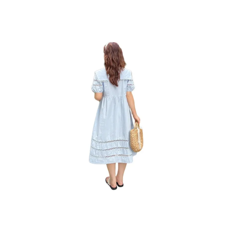 DAMABAIFENBAI Short Sleeved Dress Women's Blue-0