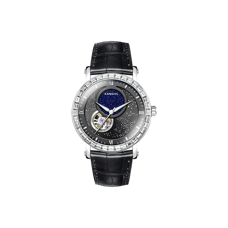 KANGOL Sea Of Stars Mechanical Movement Leather Strap Watch Men's Watches Black Dial-0