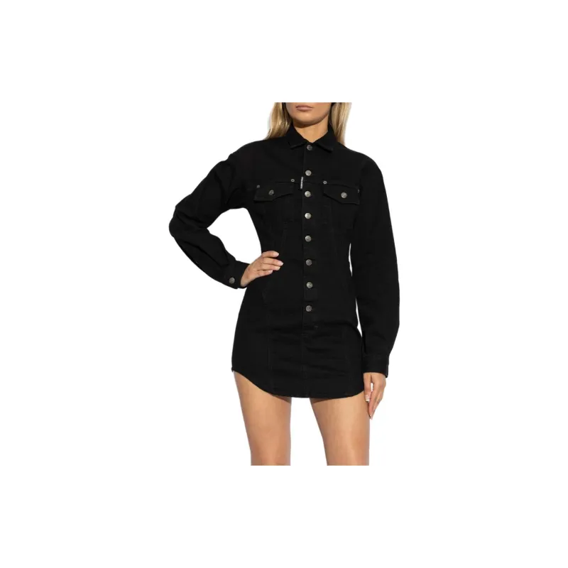DSQUARED 2 Logo Patch Denim Shirt Dress-2