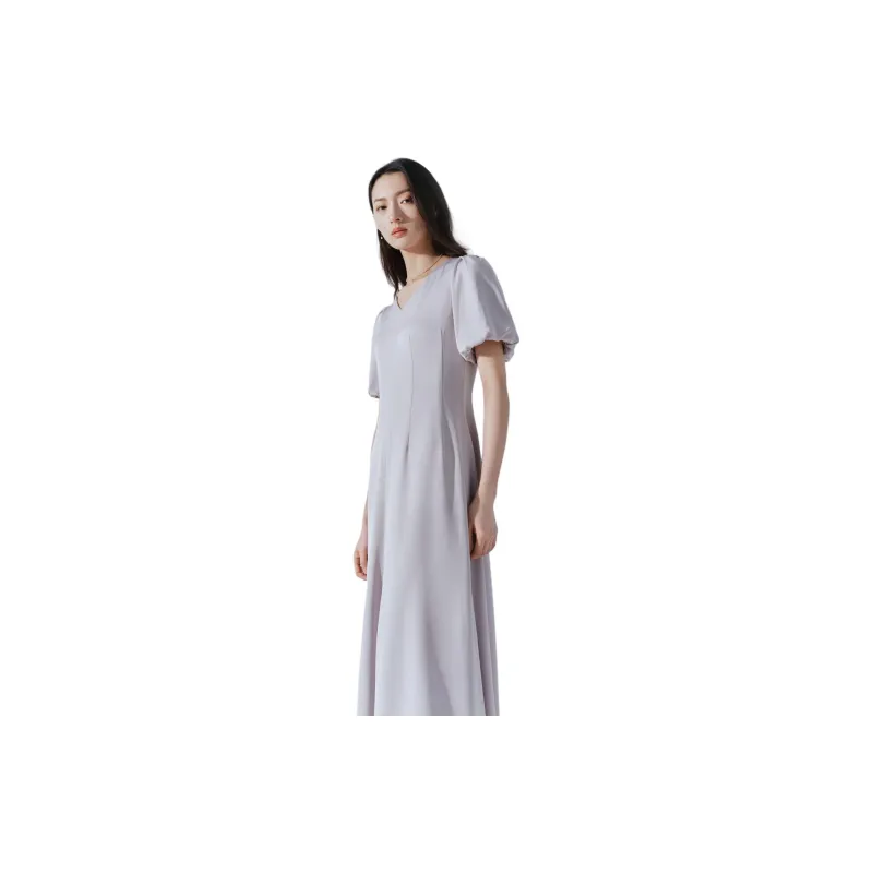 TKY SHOP Short Sleeved Dress Women's Gray Purple-3