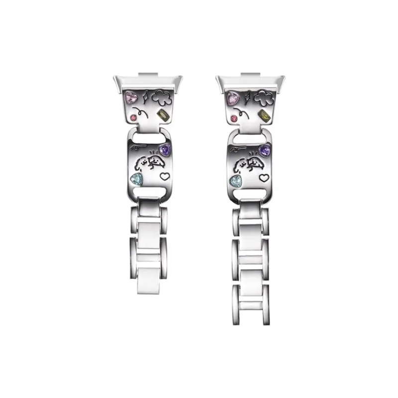 FZRT Watch Bands Colorful Diamond Print Puppy Metal Strap Unisex-6