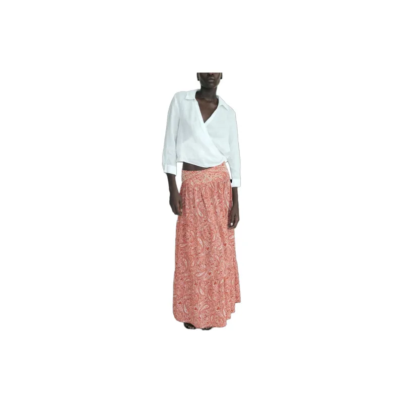 ZARA Casual Long Skirts Women's Deep Red-2