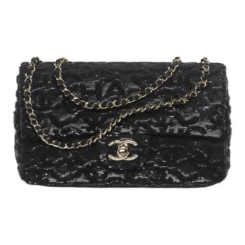 CHANEL Sequins Crossbody Bag Shoulder Bag Women's Black & Blue
