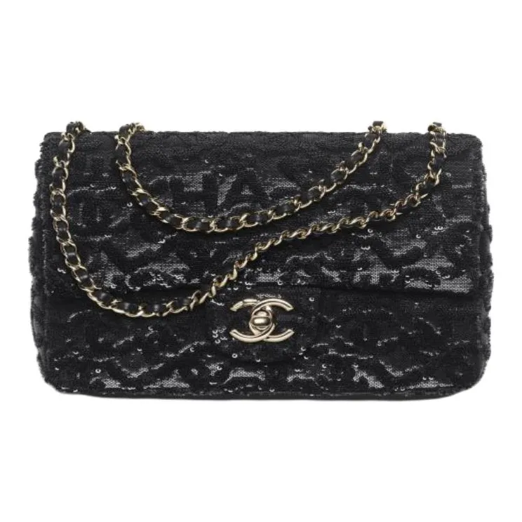 CHANEL Sequins Crossbody Bag, Shoulder Bag Women's Black & Blue-0