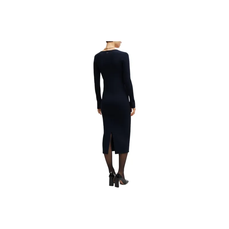 HUGO BOSS Long-Sleeved KnittEDed Dress With Ribbed Steucture Long-Sleeved Dresses Women's Dark Blue-2