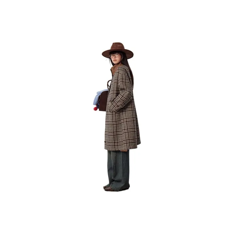 Omont Coat Women's Black And Brown Plaid-1