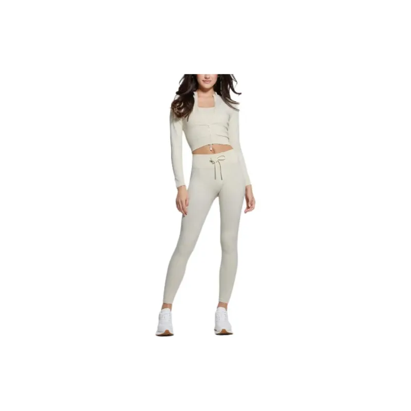 GUESS Ribbed Seamless Crop Top Jackets Coats Women's White-3