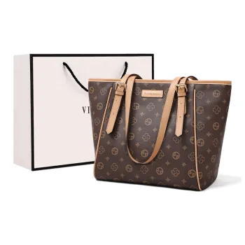 VINEY Synthetic Leather Tote Bag Shoulder Bag Large Size Women's Coffee