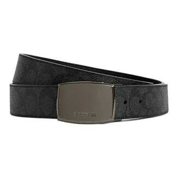 COACH Cow Leather Belts Men's Black Gray Width 38MM