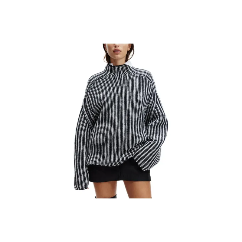 H&M Sweater Women's Black Stripes-1