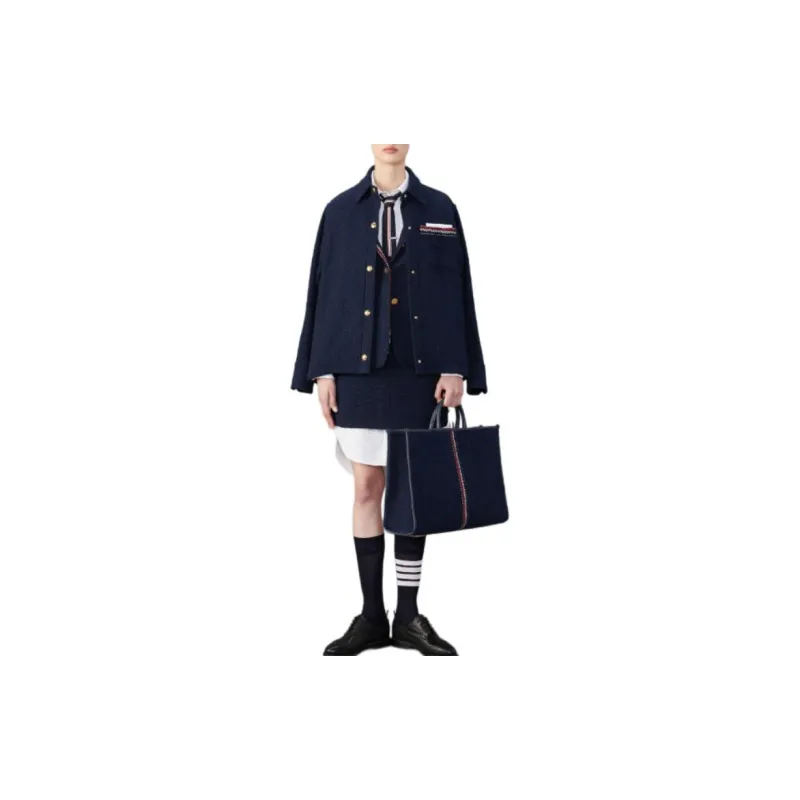 THOM BROWNE RWB Striped Tweed Button Up Blazer-4