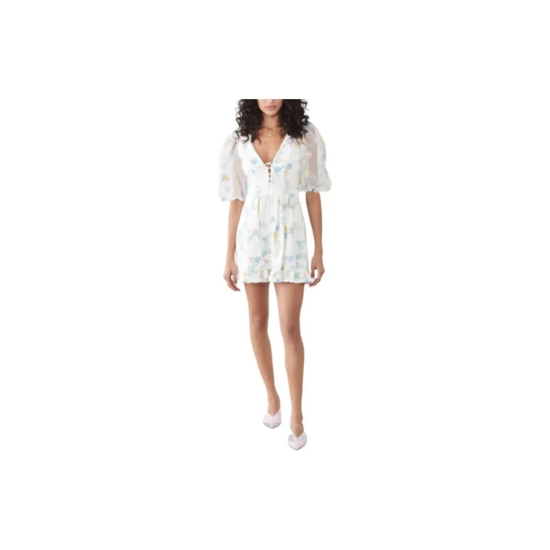 FOR LOVE & LEMONS Majorie Mini Dress Short Sleeved Dresses Women's Ivory-1