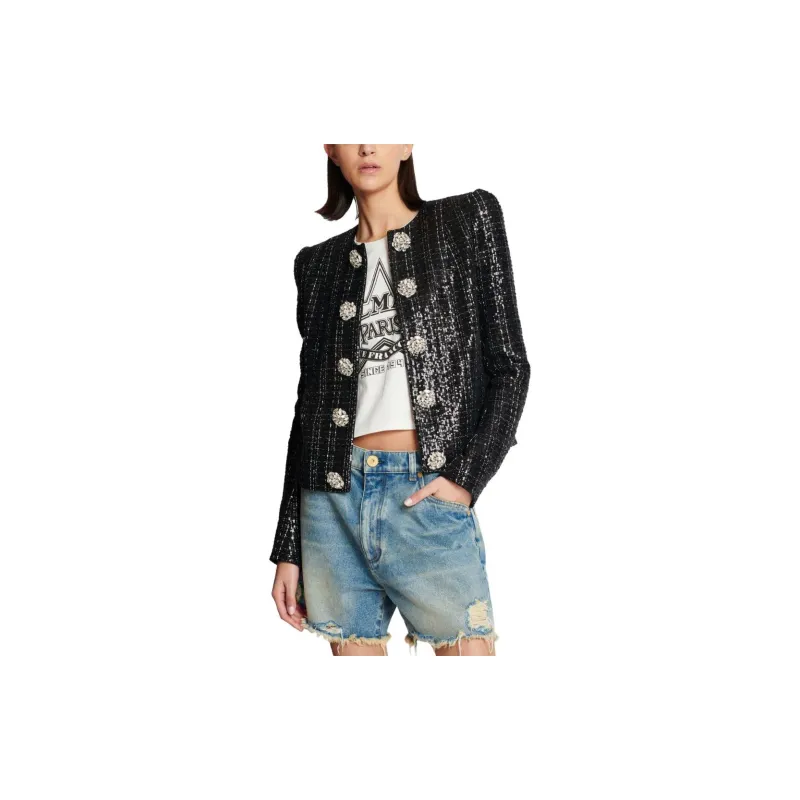 BALMAIN Tweed Sequin Embellished Jacket-2