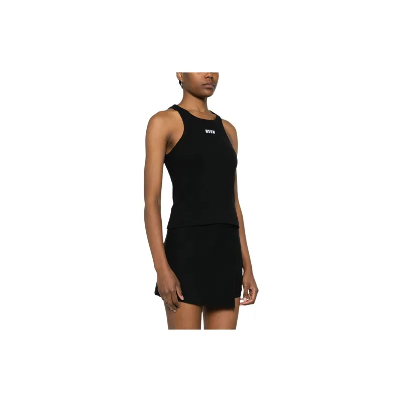 MSGM Logo Embroidered Sleeveless Ribbed Tank Top-3