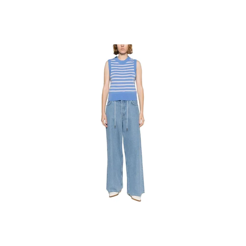 GANNI Crew-neck Striped Knitted Vest-1