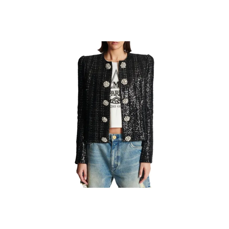 BALMAIN Tweed Sequin Embellished Jacket-1