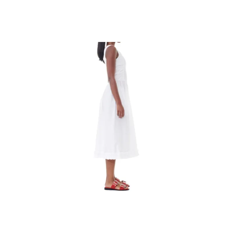 GANNI Poplin Midi Strap Smock Dress-4