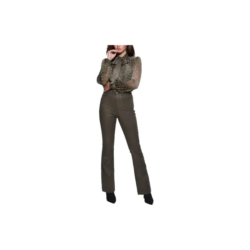 GUESS Pop '70s Snakeskin Flared Pants Jeans Women's Gray-2