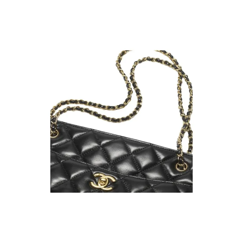 CHANEL Lambskin Tote Bag, Shopping Bag, Shoulder Bag Trumpets Women's Black-3